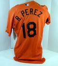 2007-08 Baltimore Orioles R Perez #18 Game Used Orange Jersey BP Ext ST 46 571