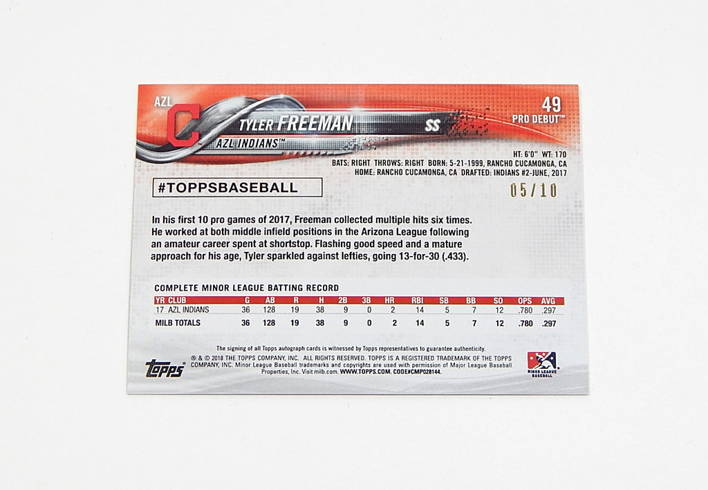 2018 Topps Pro Debut Autographs Red Tyler Freeman #49 Auto #'d 05/10 Pic2