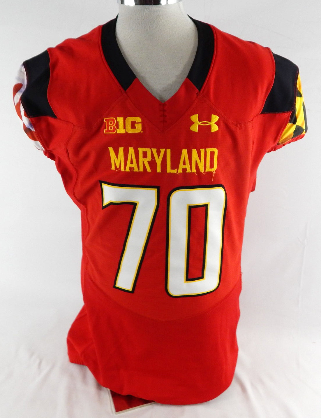 2013 Maryland Terrapins #70 Game Used Red Jersey Football NP Rem 46 39