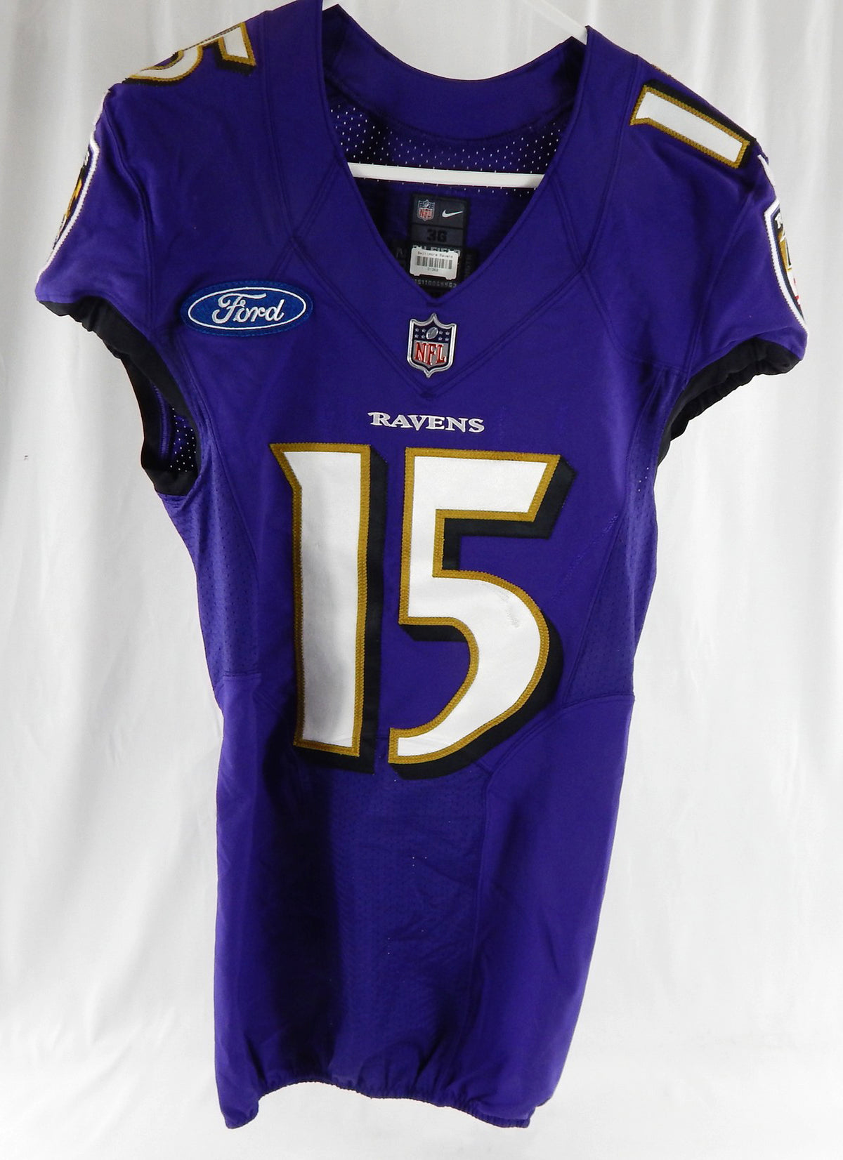 2018 Baltimore Ravens Thornton #15 Game Used Purple Practice Jersey Ford P 36 3