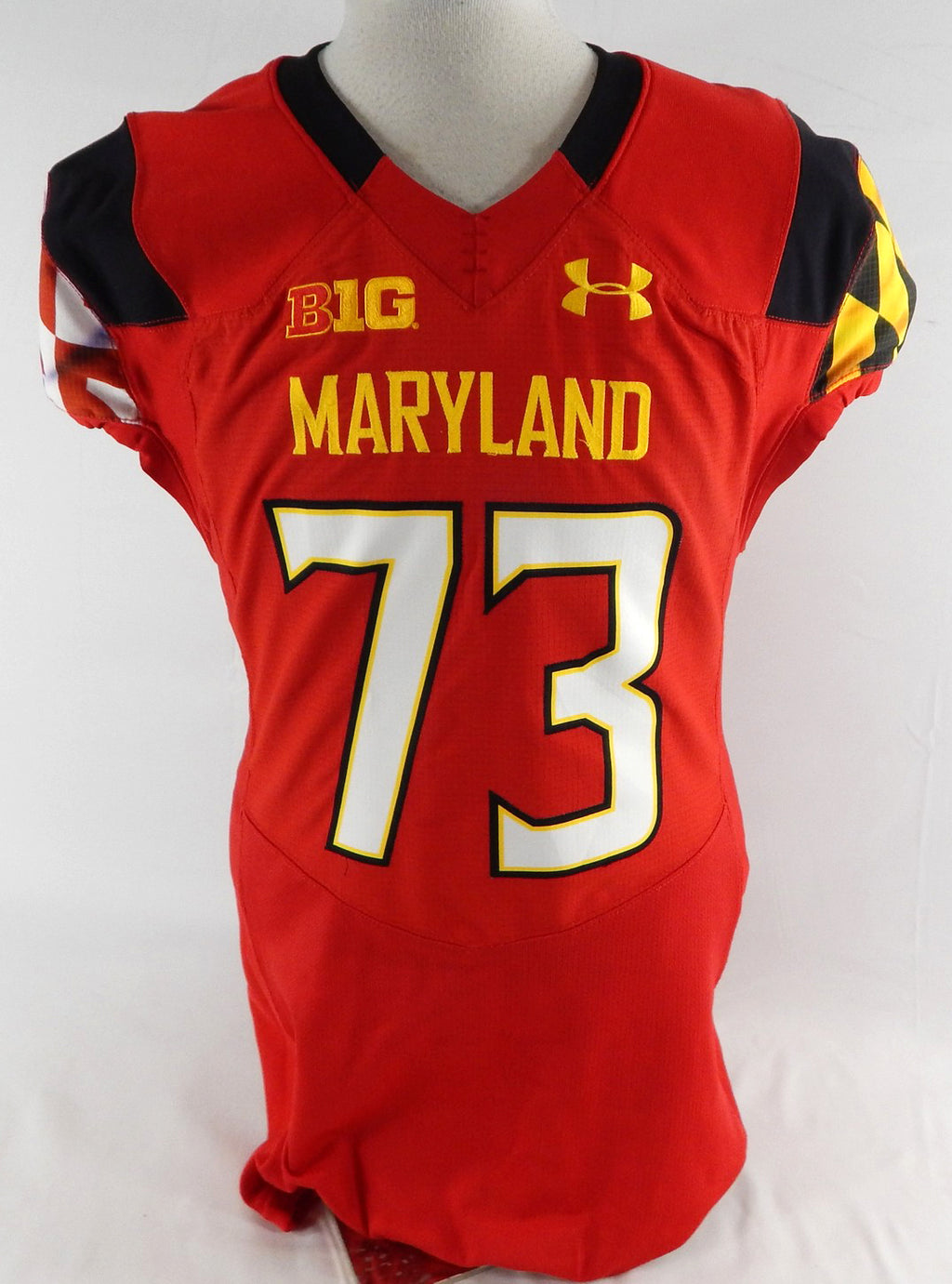 2014 Maryland Terrapins Banks Agaruwa #73 Game Used Red Jersey Football 46 44