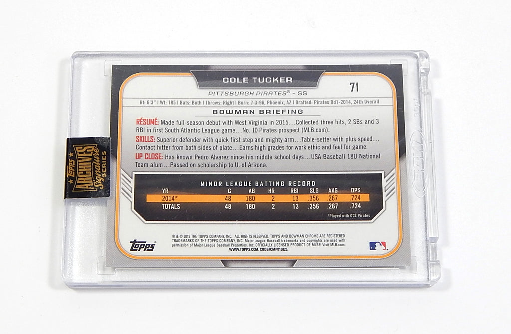 2021 Topps Archives Signature Series 2015 Bowman Chrome Cole Tucker #71 Auto /32 Pic2