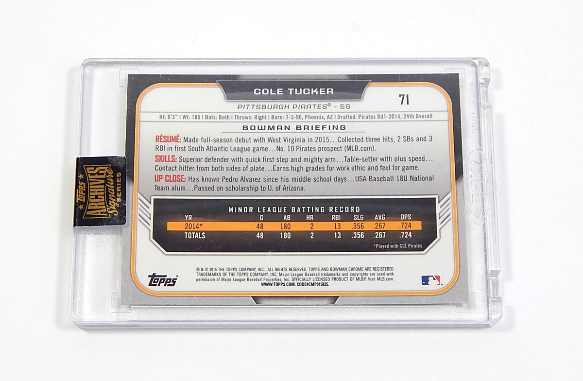 2021 Topps Archives Signature Series 2015 Bowman Chrome Cole Tucker #71 Auto /32 Pic2