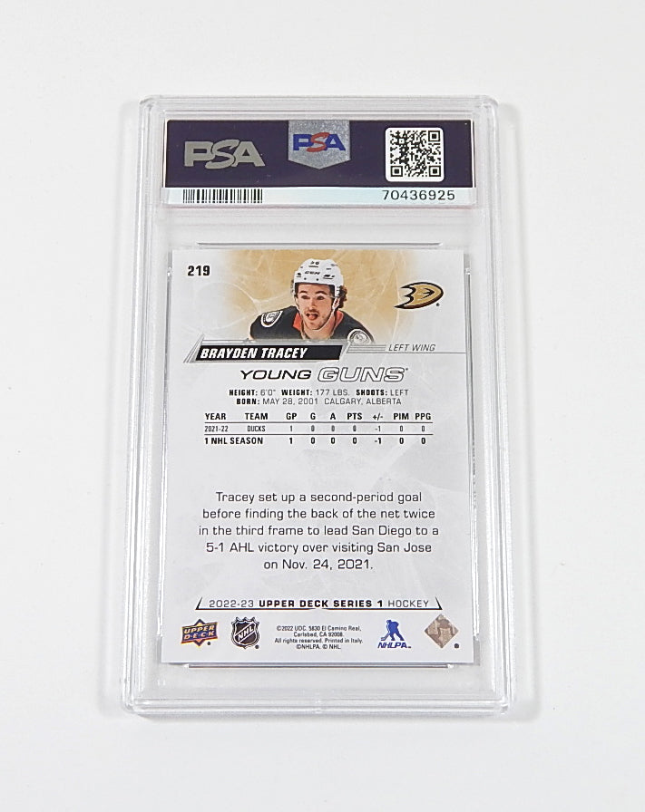 2022-23 Upper Deck Young Guns Brayden Tracey #219 PSA 8 Pic2