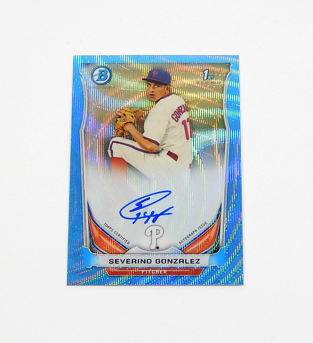 2014 Bowman Chrome Prospect Autograph Blue Wave Refractor Severino Gonzalez /50