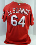 2003-06 Cincinnati Reds Je Schmidt #64 Game Used Red Jersey Ex ST BP 48 DP16588