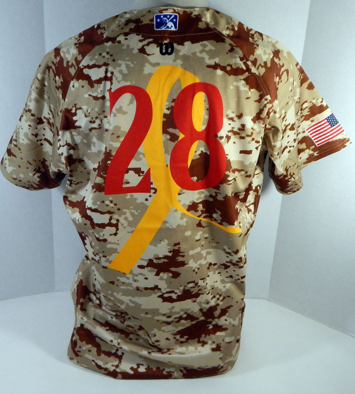 2016 Clearwater Threshers #28 Game Issued Brown Camo Jersey Miltary Night 4849