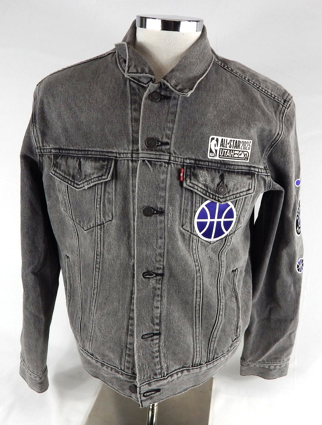 2023 Utah Jazz #50 Authentic Grey Denim Jean Jacket Levi NBA All Star Patch M 8