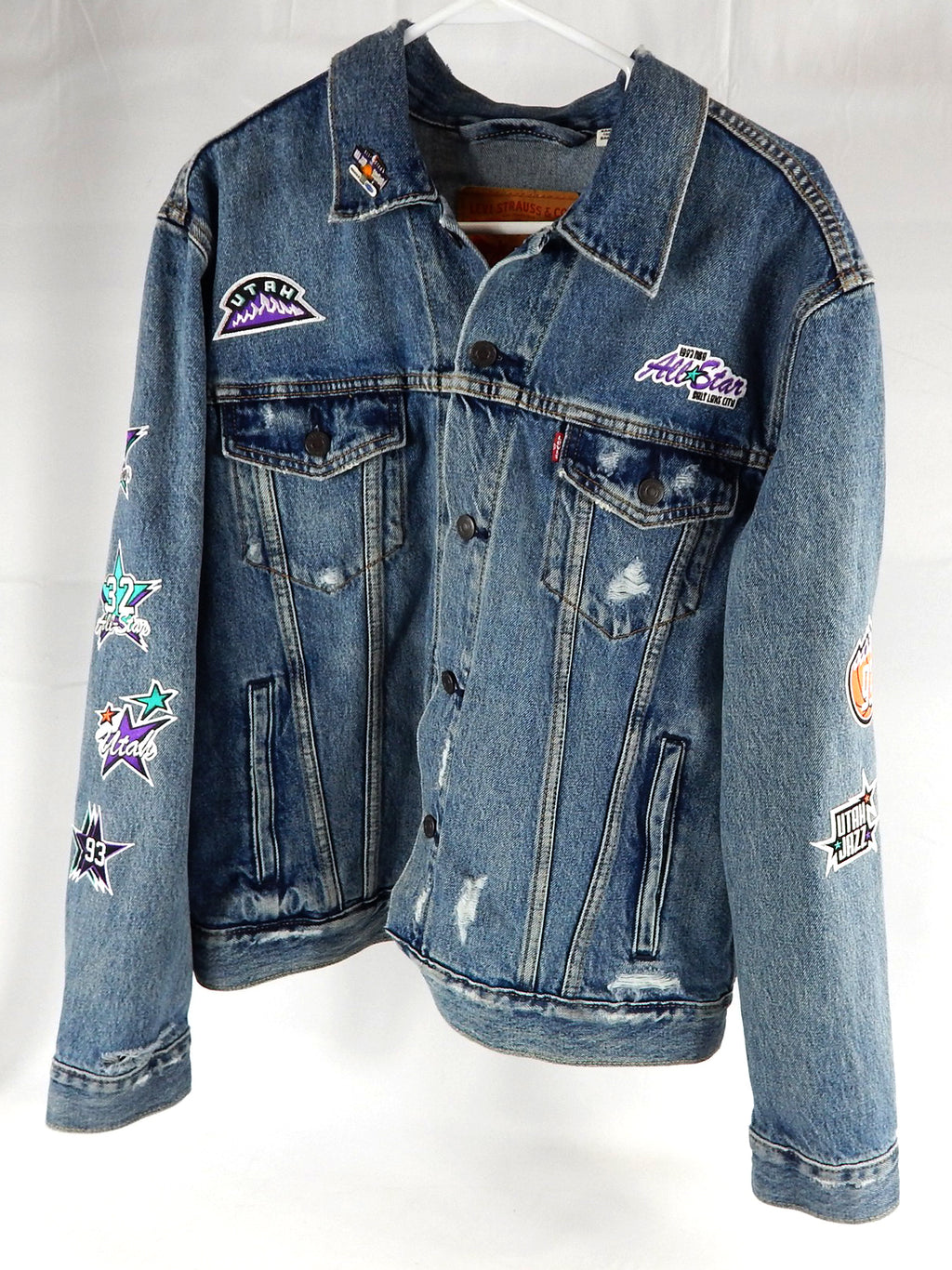 2023 Utah Jazz # Authentic Blue Denim Jean Jacket Levi NBA All Star Patch M 051