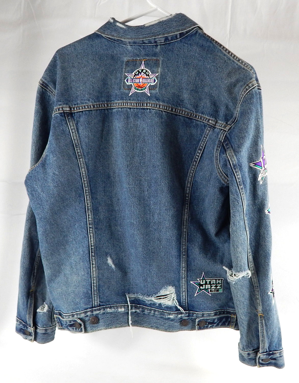 2023 Utah Jazz # Authentic Blue Denim Jean Jacket Levi NBA All Star Patch M 051 Pic2