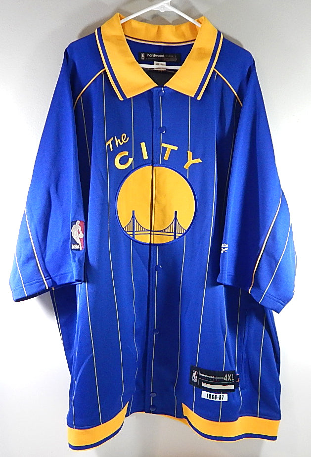 San Francisco Warriors Reebok Hardwood Classics Warm Up Shirt Pinstripe 4XL Tall