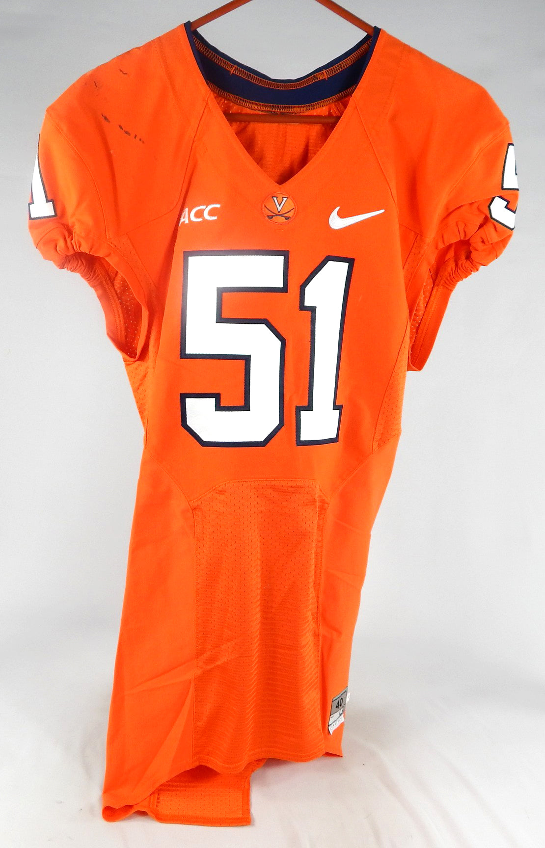 2013 Virginia Cavaliers Zach Bradshaw #51 Game Issued Orange Jersey 40 098 Pic2