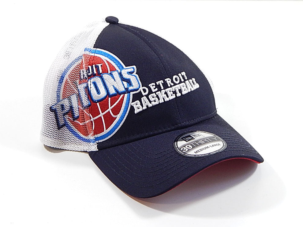 Detroit Pistons New Era 39Thirty Mesh Snapback Hat Cap White Black New M / L