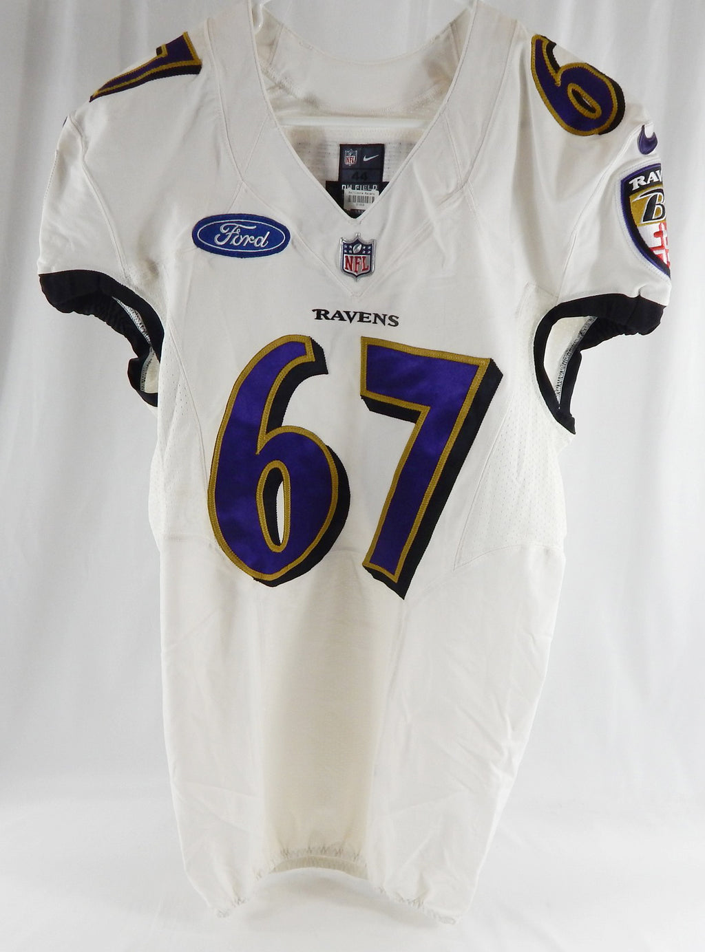 2014 Baltimore Ravens Jake Guidone #67 Game Used White Practice Jersey  44 307