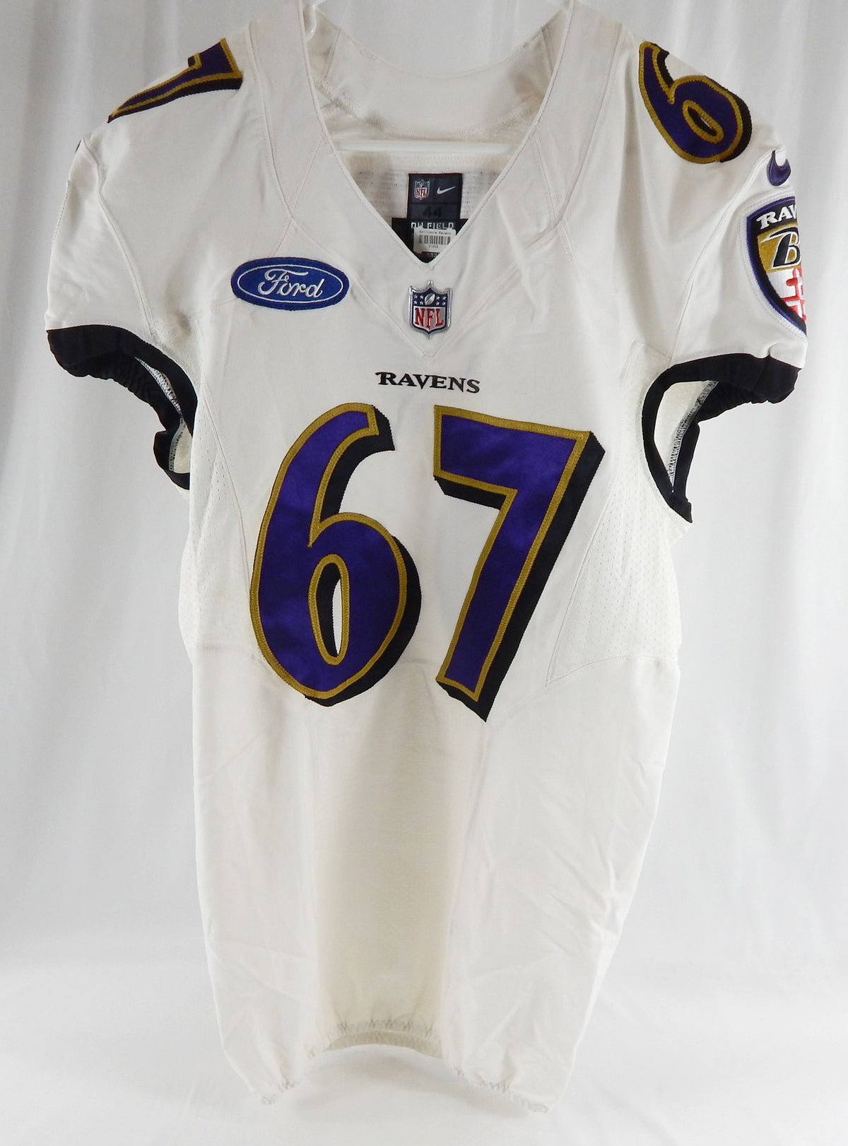 2014 Baltimore Ravens Jake Guidone #67 Game Used White Practice Jersey  44 307