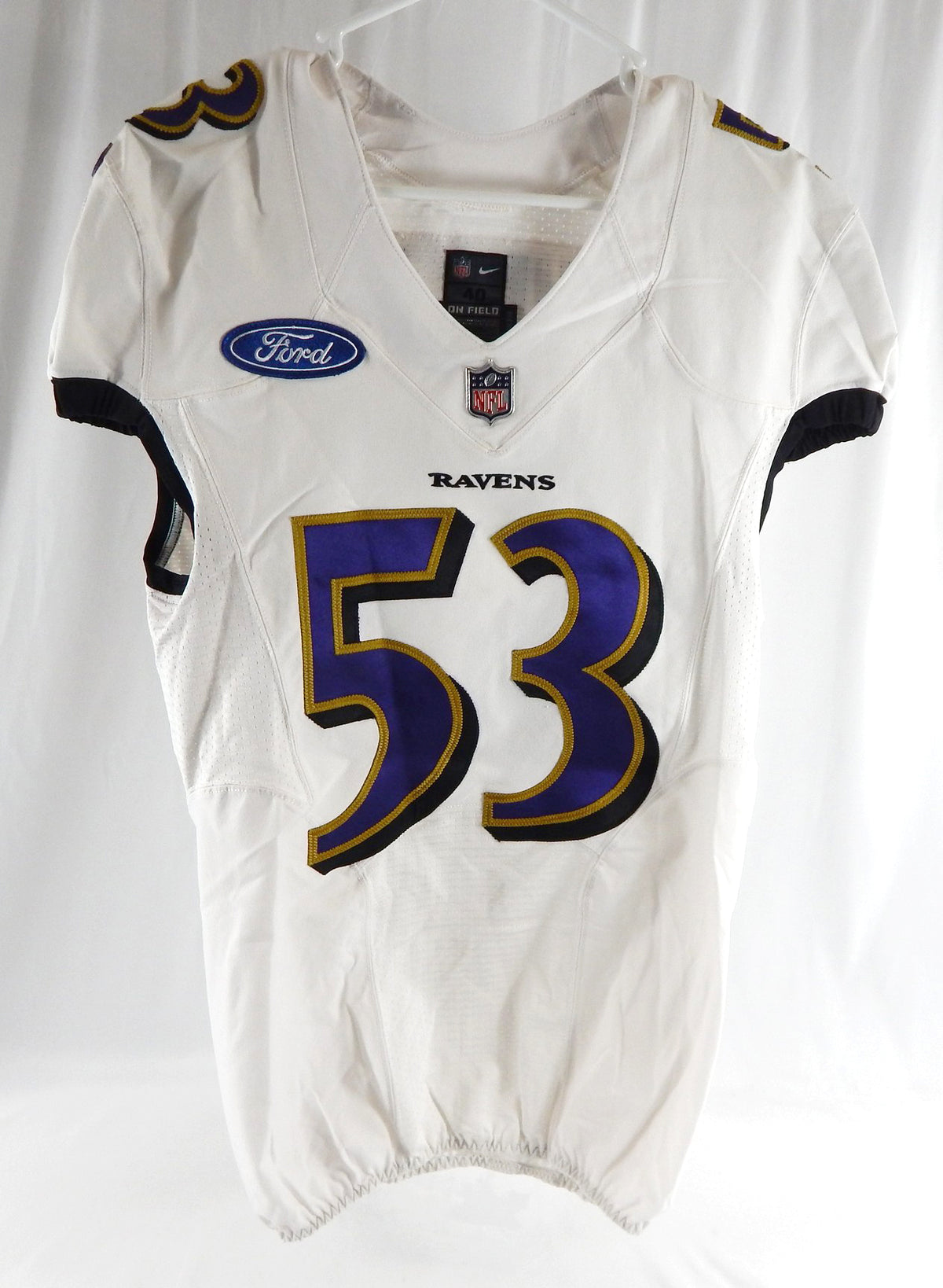 2020 Baltimore Ravens Del'Shawn Phillips #53 Game Used White Practice Jersey 308