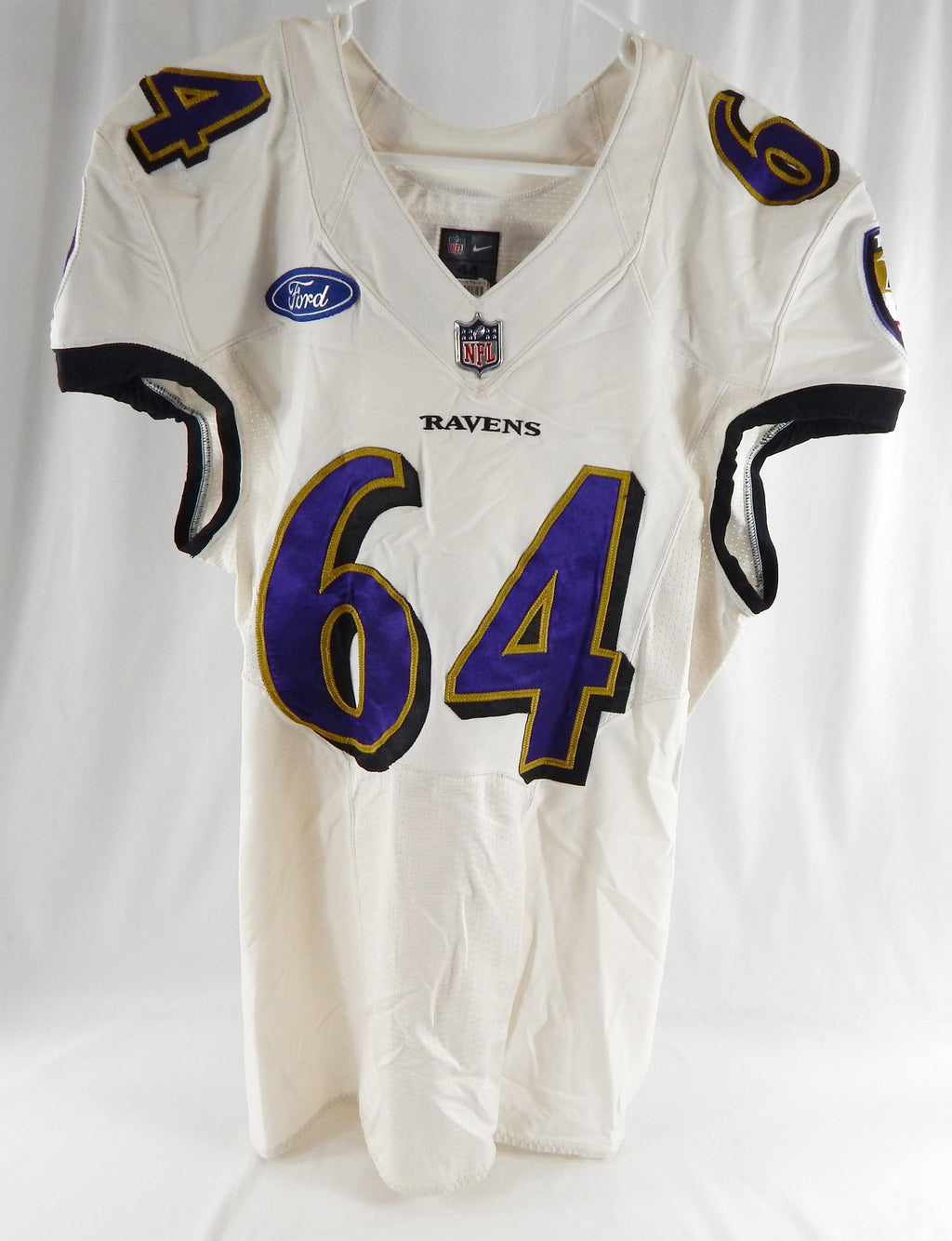 2014 Baltimore Ravens James Carpenter #64 Game Used White Practice Jersey 44 310