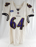 2014 Baltimore Ravens James Carpenter #64 Game Used White Practice Jersey 44 310