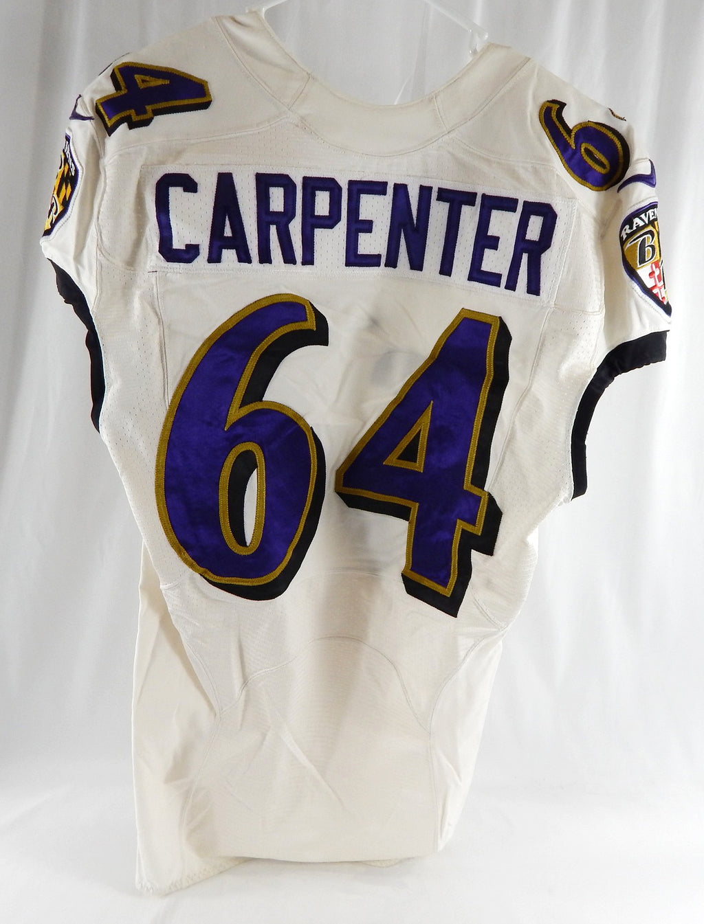 2014 Baltimore Ravens James Carpenter #64 Game Used White Practice Jersey 44 310 Pic2