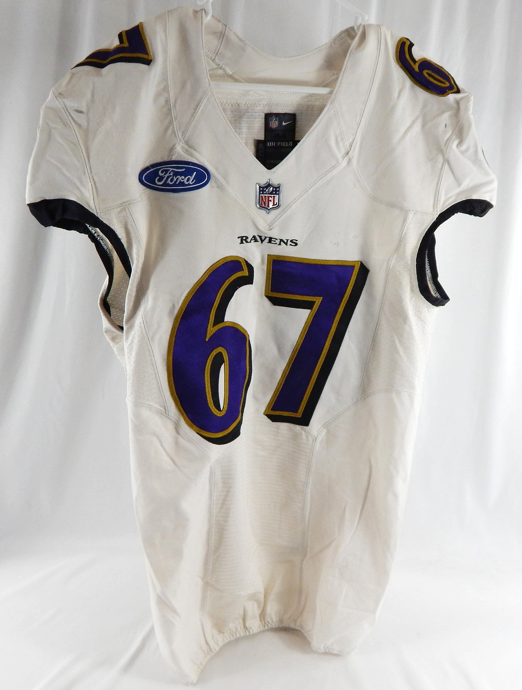 2014 Baltimore Ravens Foster Sarell #67 Game Used White Practice Jersey 44 311