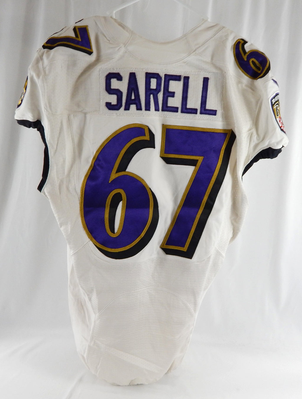 2014 Baltimore Ravens Foster Sarell #67 Game Used White Practice Jersey 44 311 Pic2