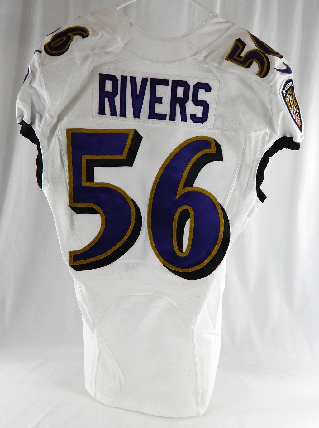 2018 Baltimore Ravens Chauncey Rivers #56 Game Used White Practice Jersey Honor Pic2
