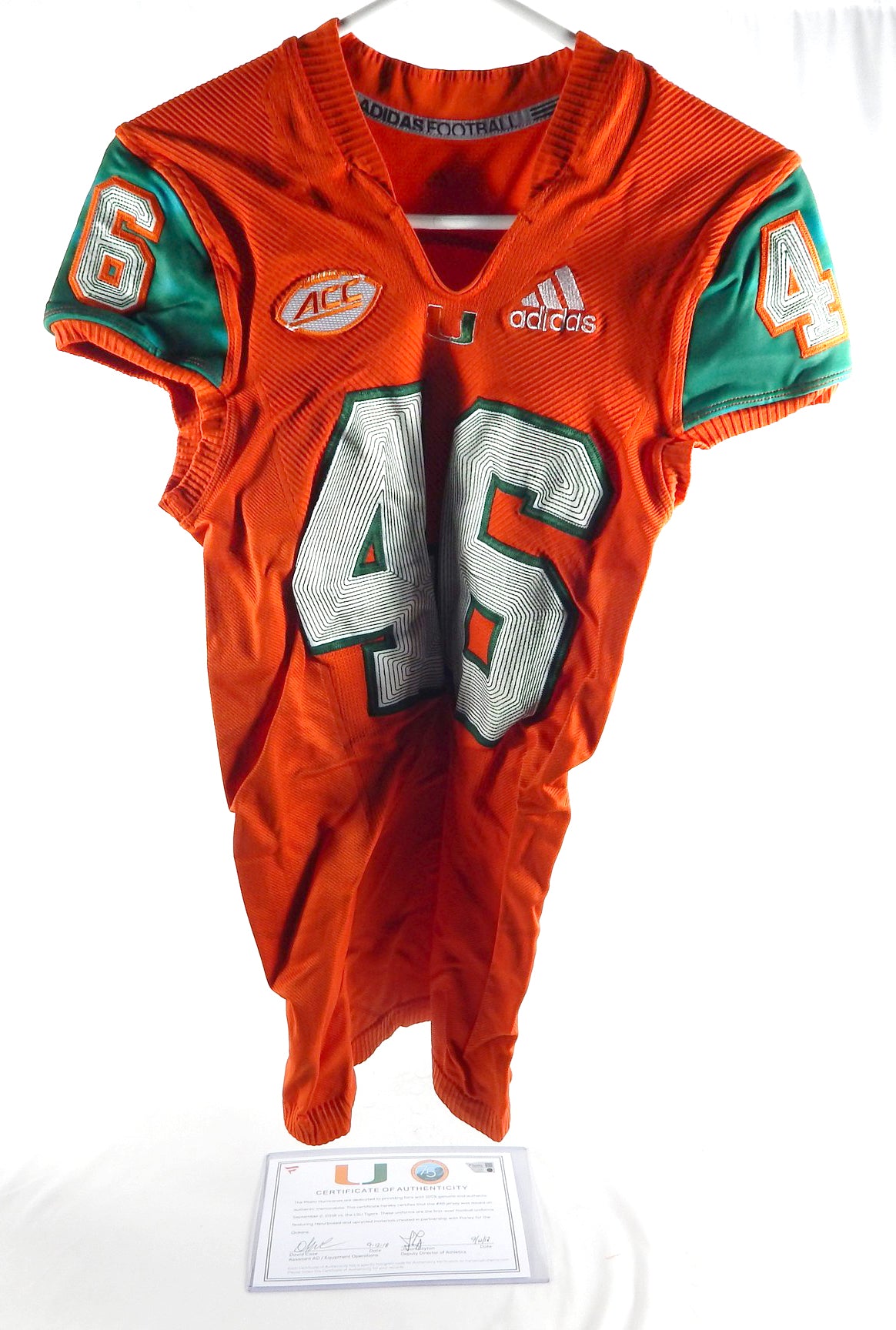 2018 Miami Hurricanes #46 Game Used Orange Jersey Football NP R Vs LSU 821