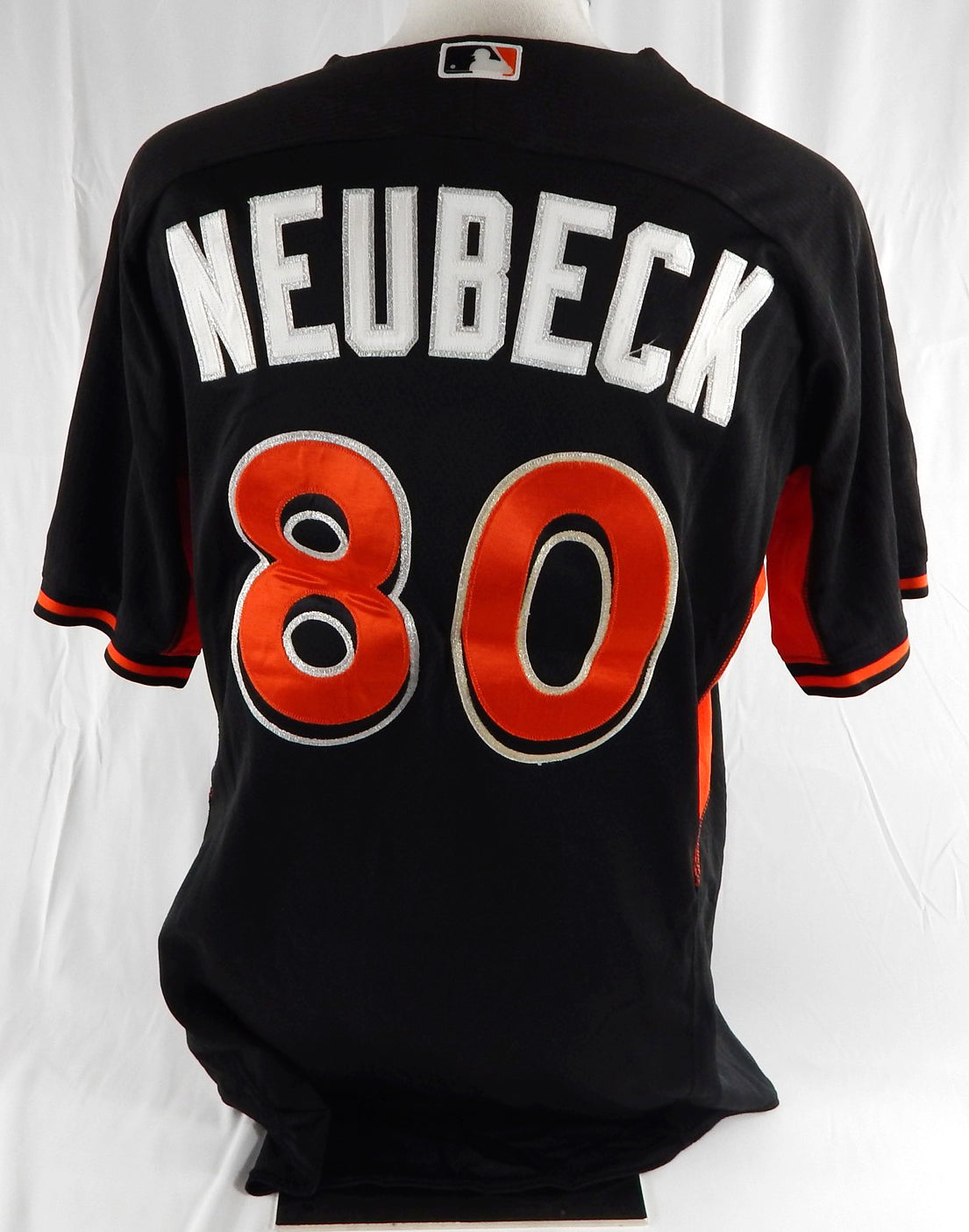 2014-16 Miami Marlins Travis Neubeck #80 Game Used Black Jersey ST BP 46 29 Pic2