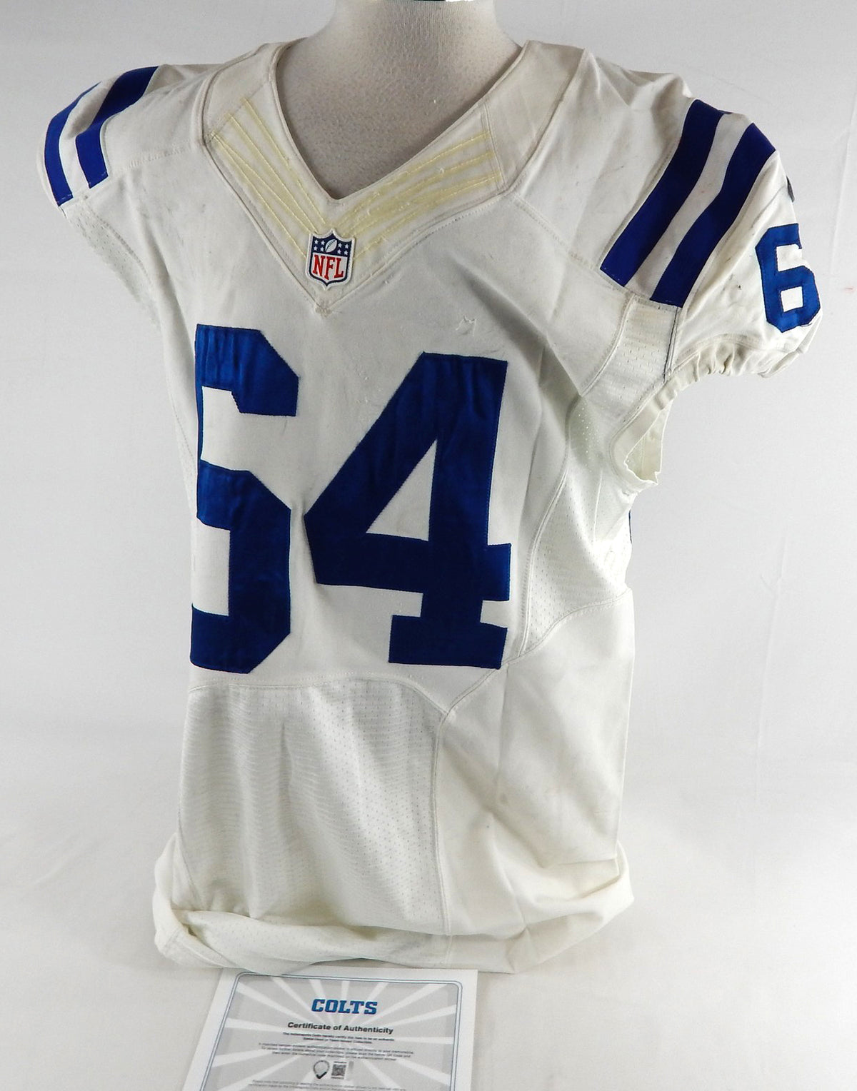 2012 Indianapolis Colts Marcus Hall #64 Game Issued Pos Used White Jersey 50 534