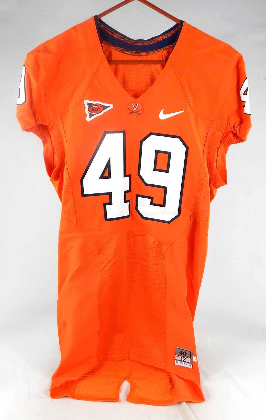 2012 Virginia Cavaliers #49 Game Used Orange Jersey NP Rem 40 110