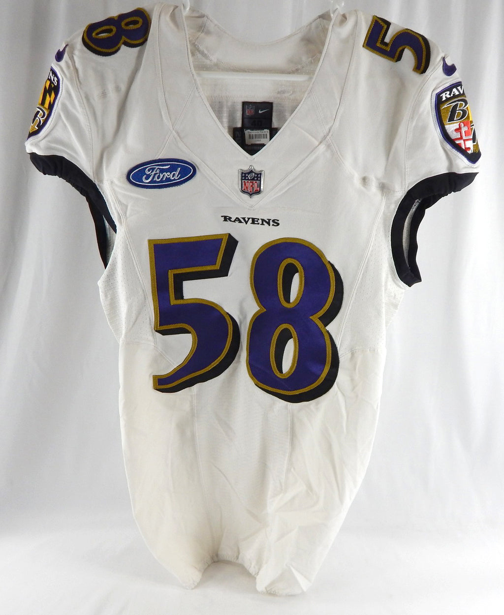 2017 Baltimore Ravens John Waggoner #58 Game Used White Practice Jersey 40 315