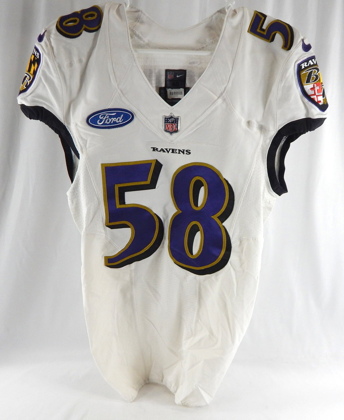 2017 Baltimore Ravens John Waggoner #58 Game Used White Practice Jersey 40 315