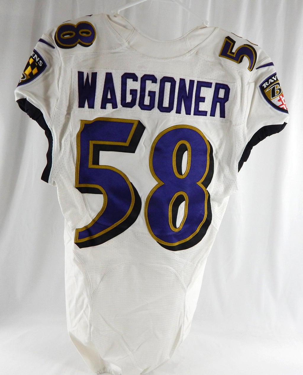 2017 Baltimore Ravens John Waggoner #58 Game Used White Practice Jersey 40 315 Pic2