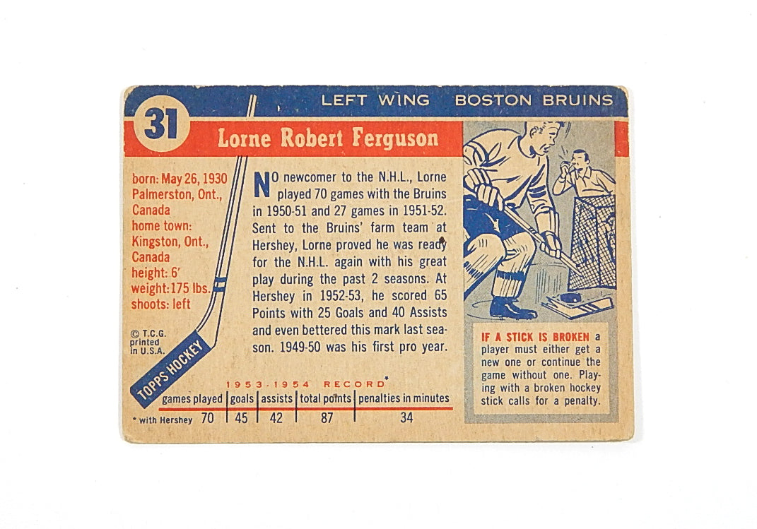 1954-55 Topps Lorne Ferguson #31 Bruins Pic2