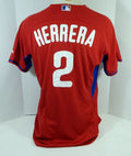 2014-15 Philadelphia Phillies Herrera #2 Game Used Red Jersey ST BP 46 026