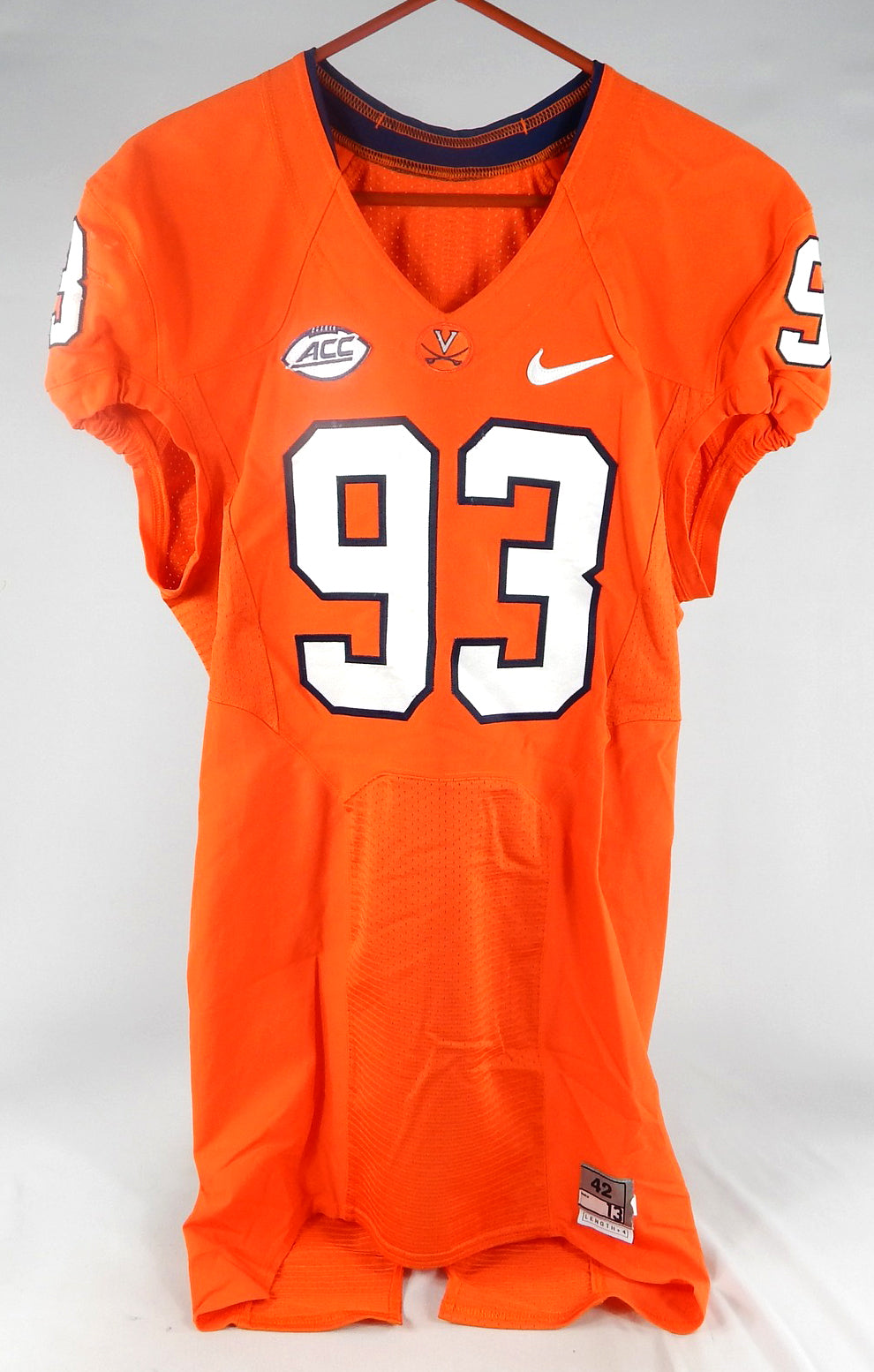 2013 Virginia Cavaliers #93 Game Used Orange Jersey NP Rem 42 121