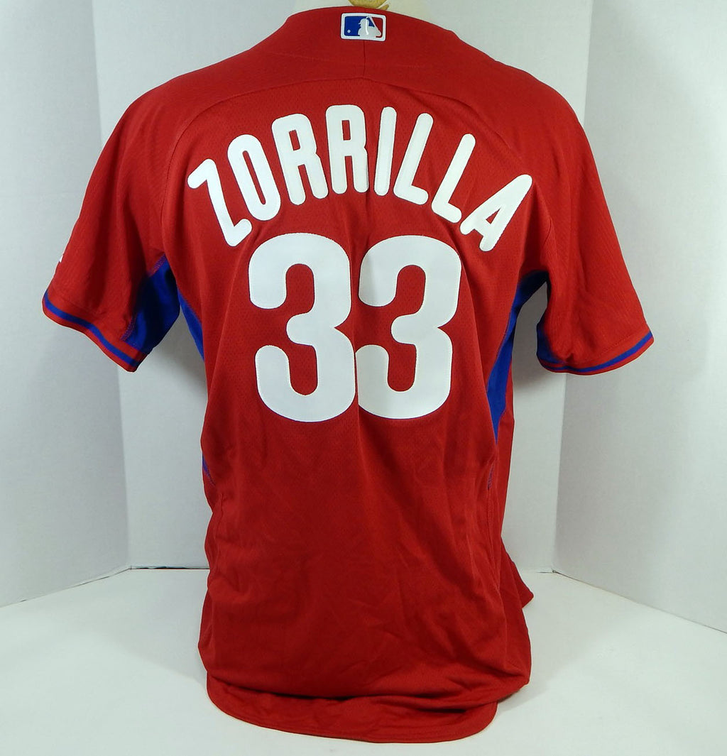 2014-15 Philadelphia Phillies Freddy Zorrilla #33 Game Used Red Jersey ST BP 035