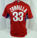 2014-15 Philadelphia Phillies Freddy Zorrilla #33 Game Used Red Jersey ST BP 035
