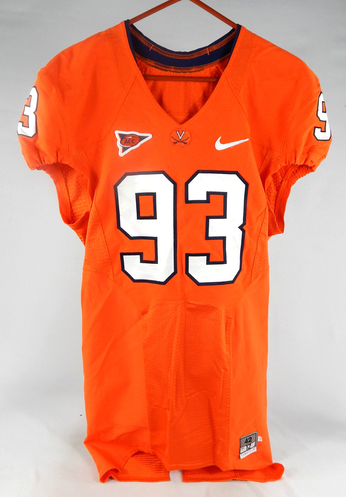 2012 Virginia Cavaliers Will Hill #93 Game Used Orange Jersey 42 130 Pic2