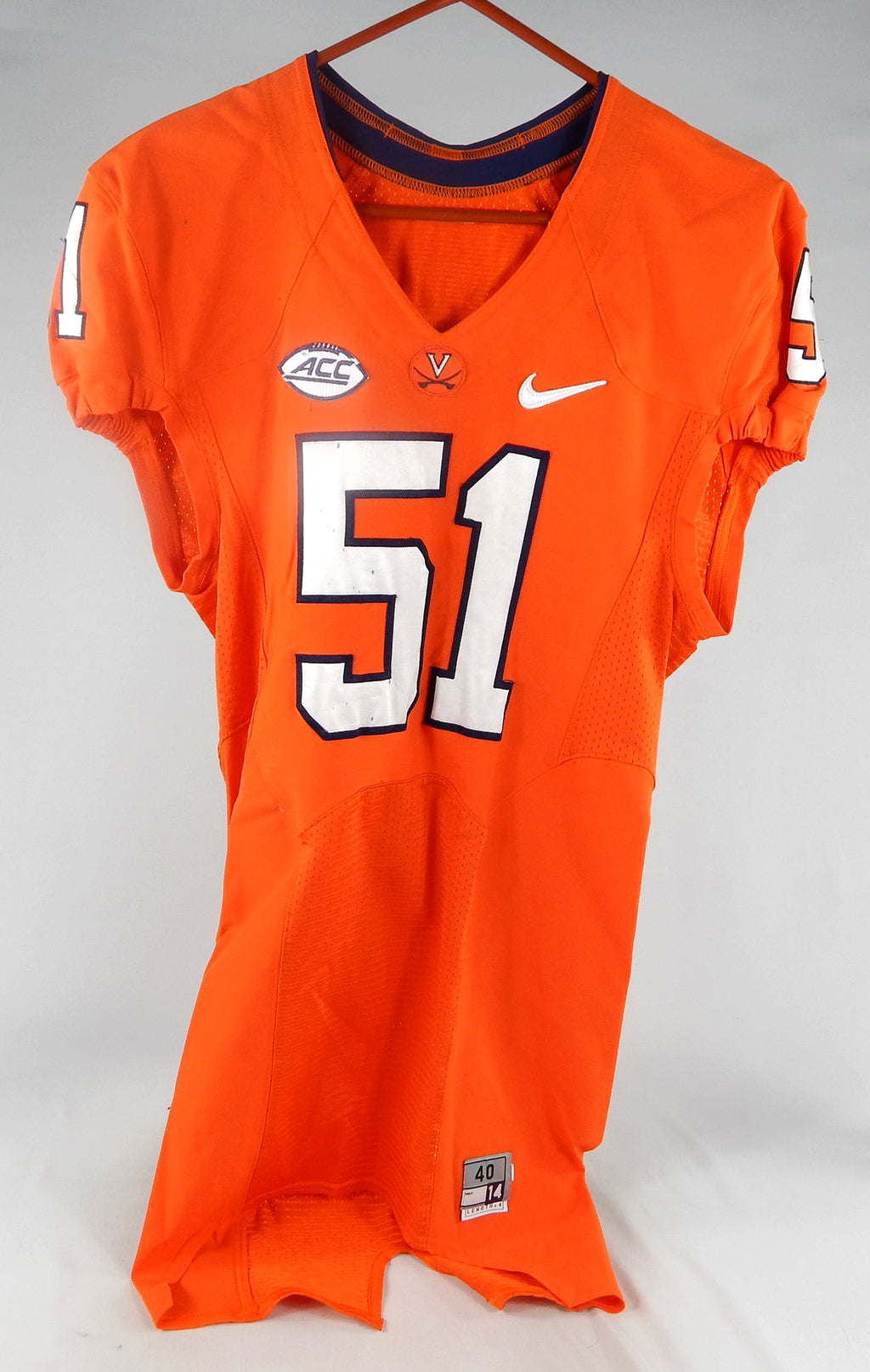 2014 Virginia Cavaliers Zach Bradshaw #51 Game Used Orange Jersey 40 131 Pic2