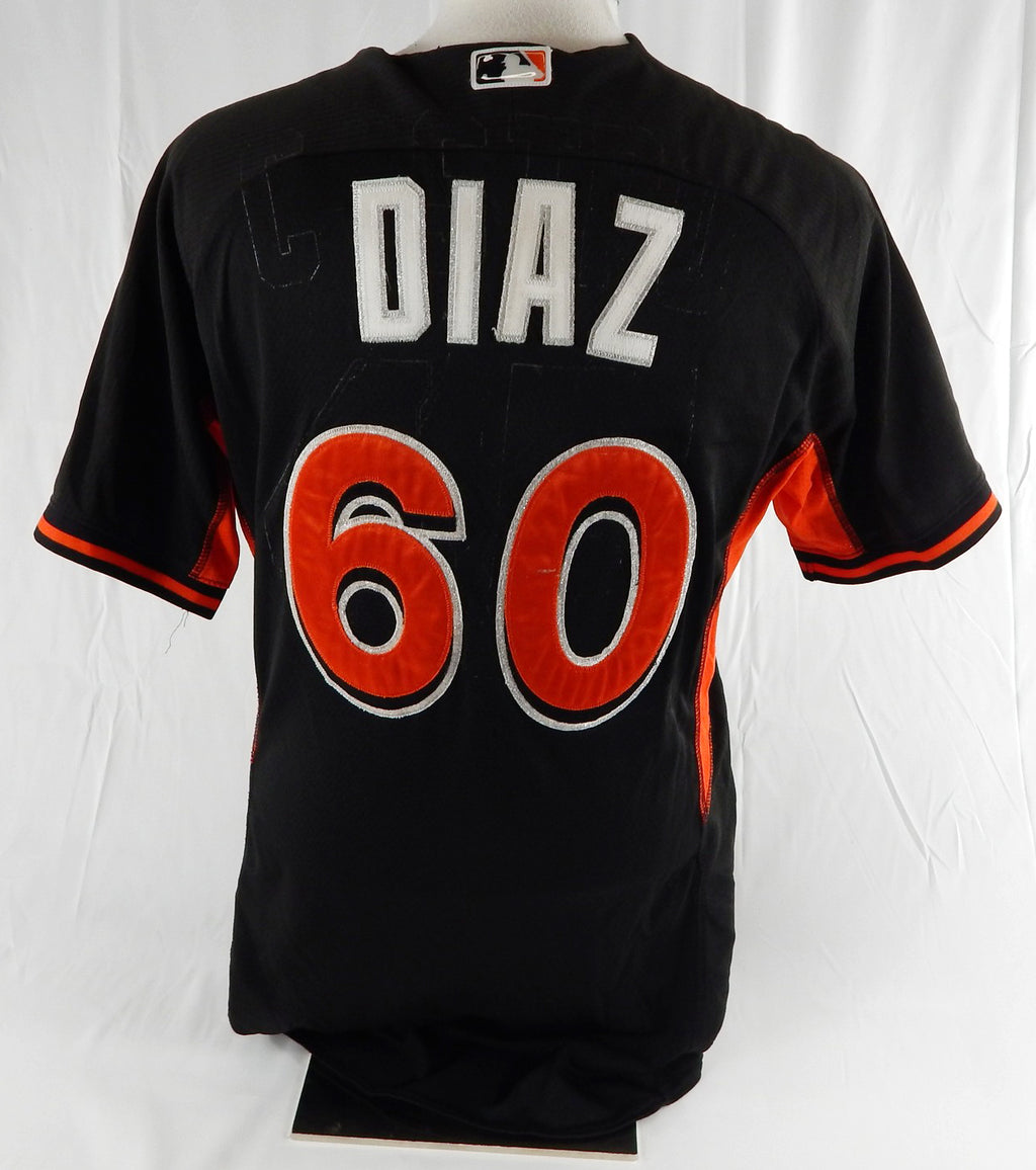 2014-16 Miami Marlins Diaz #60 Game Used Black Jersey ST BP 42 056 Pic2