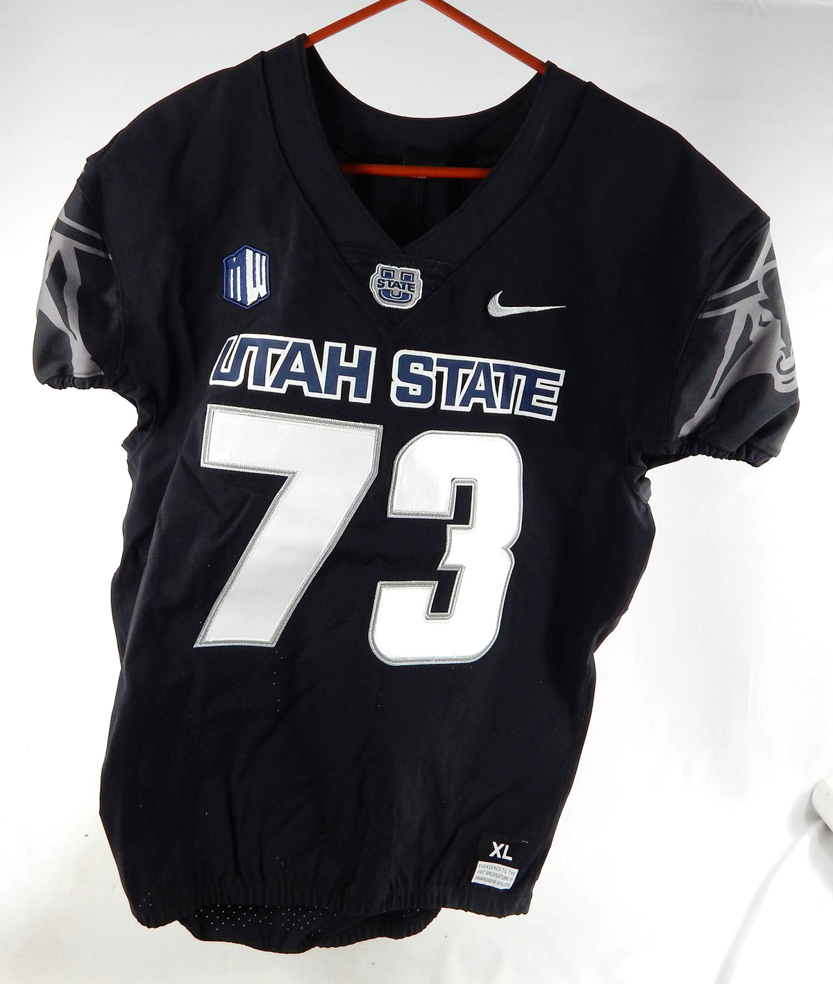 2019 Utah State Aggies #73 Game Used Black Jersey Out Name Plate Remove XL 993