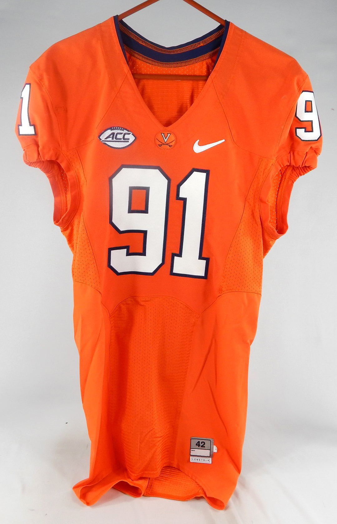 2015 Virginia Cavaliers Dylan Sims #91 Game Used Orange Jersey 42 132 Pic2