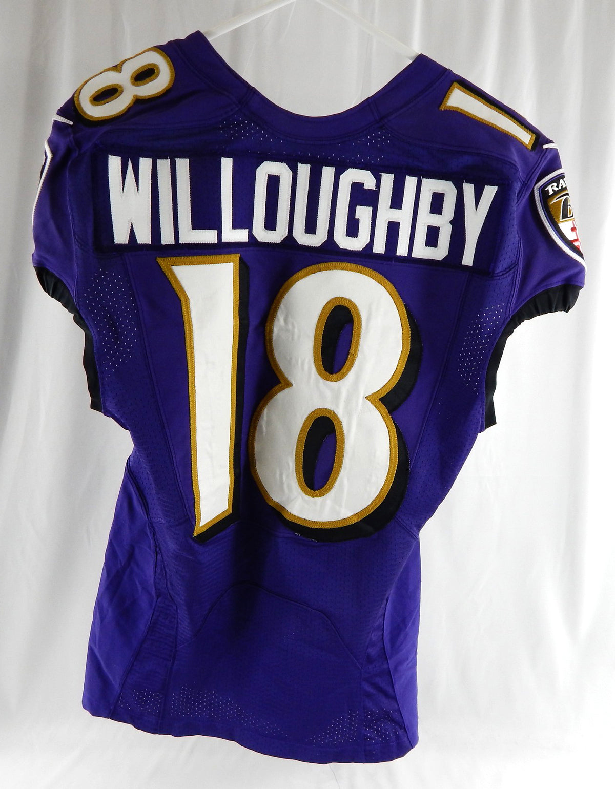 2014 Baltimore Ravens Marcus Willoughby #18 Game Used Purple Practice Jersey Hon Pic2