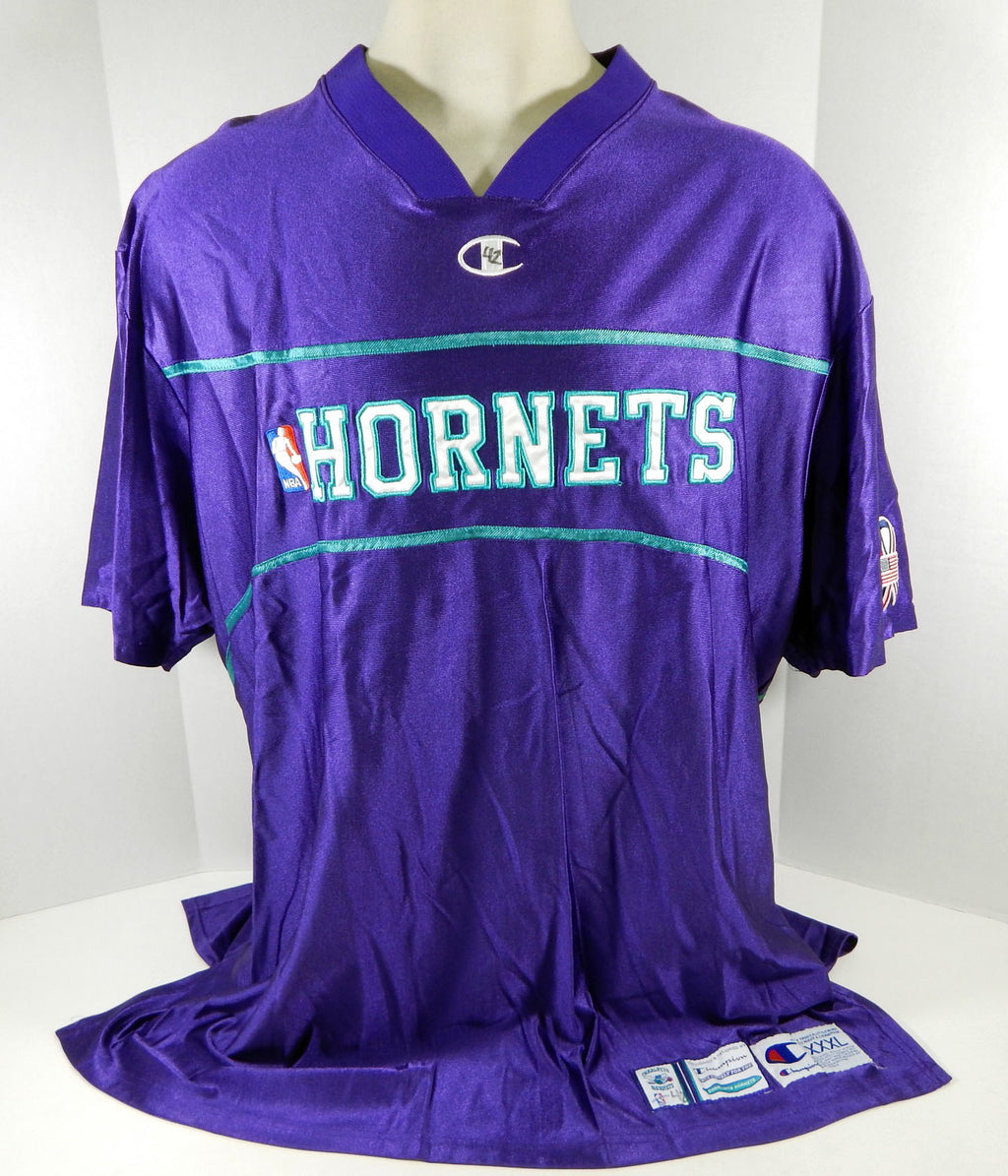 2001-02 Charlotte Hornets P.J. Brown #42 Game Used Purple Warm Up Shirt 911 P 1