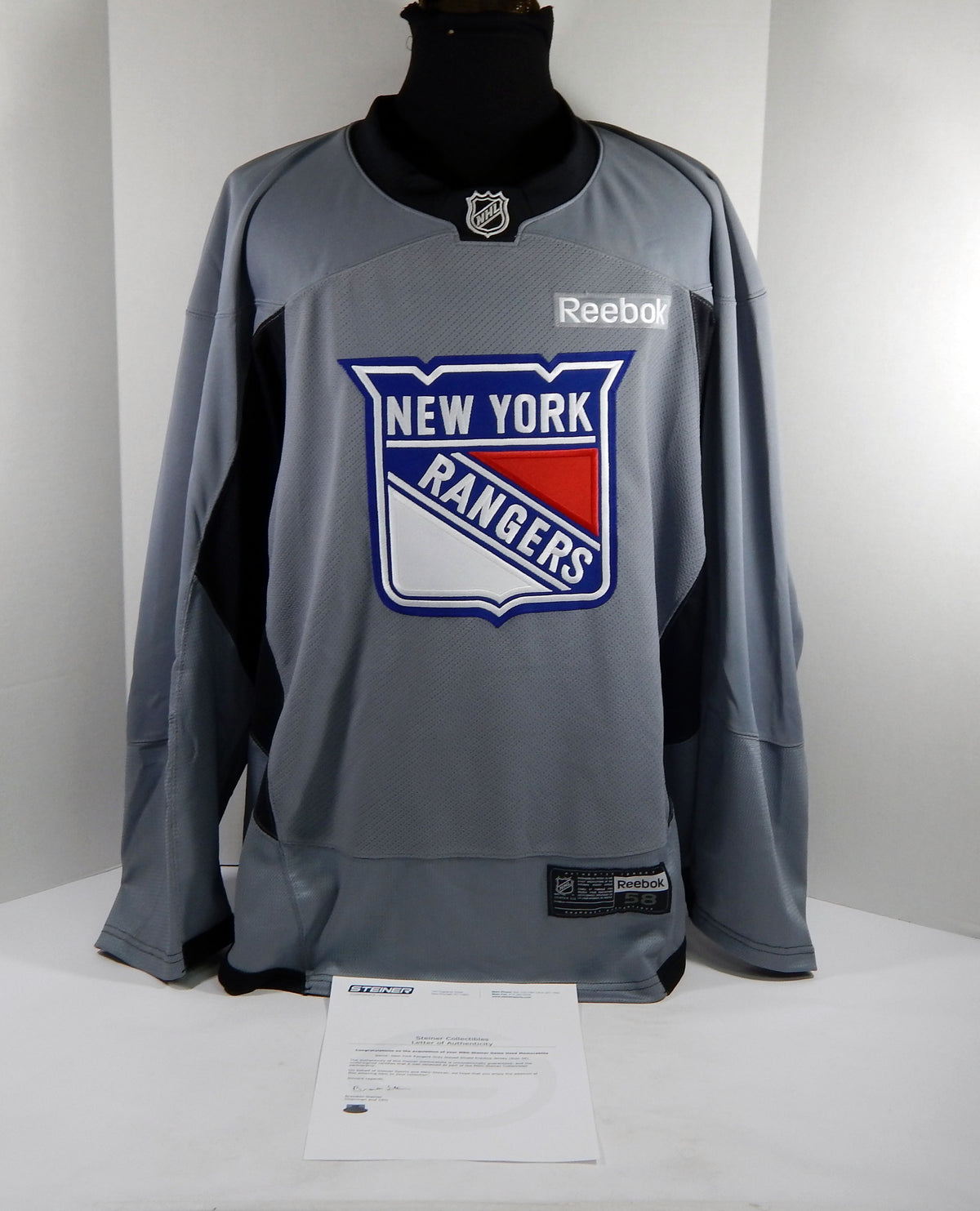 New York Rangers Game Used Grey Practice Jersey Reebok NHL 58 DP31297