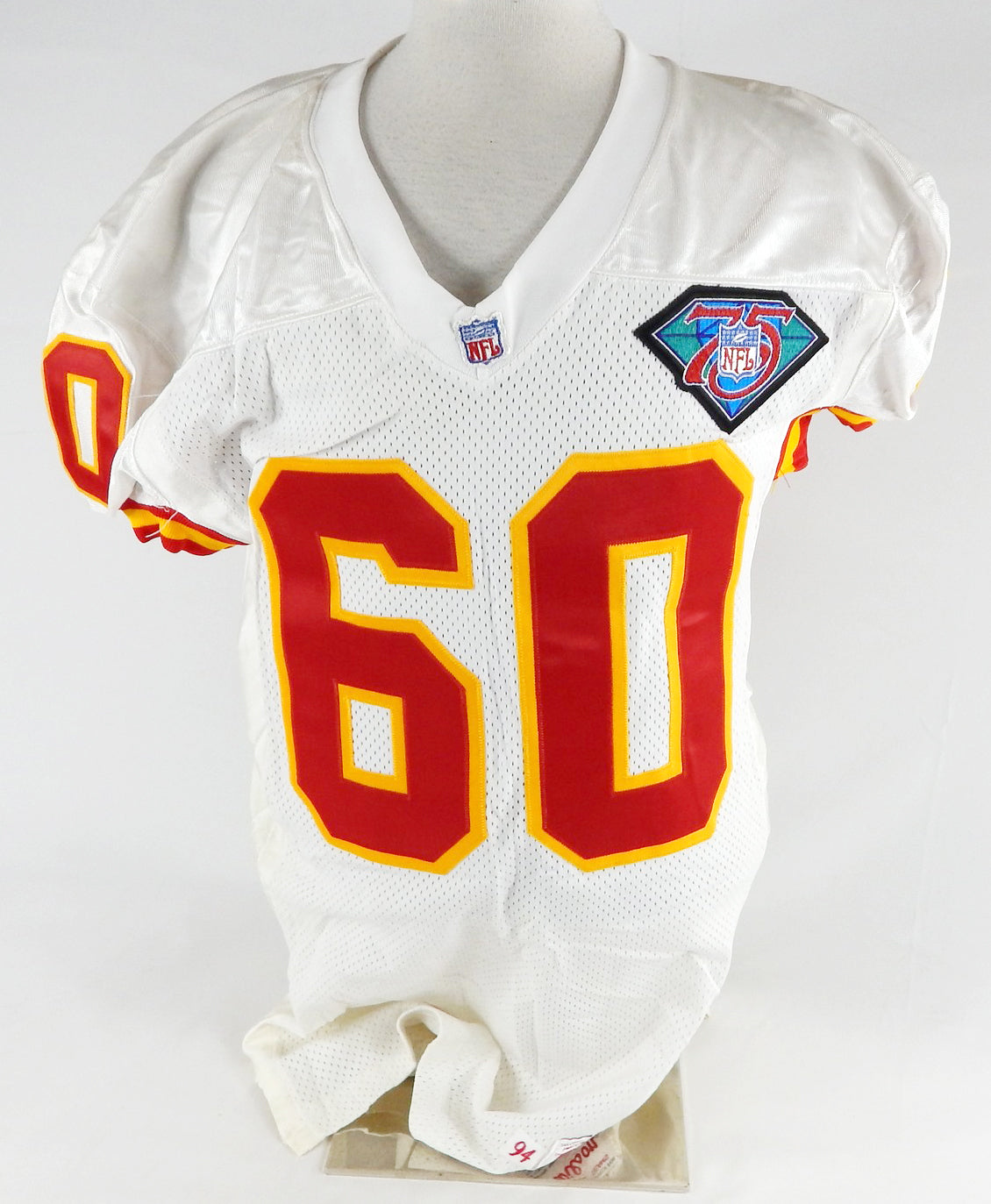 1994 Kansas City Chiefs #60 Game Issued White Jersey 75th Patch 46 088