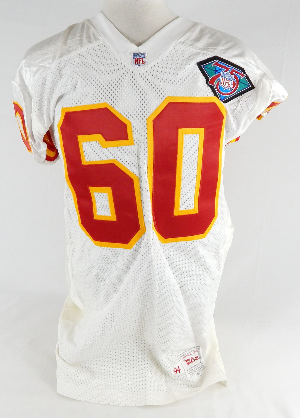 1994 Kansas City Chiefs Pay #60 Game Issued White Jersey 75th Patch 48 089