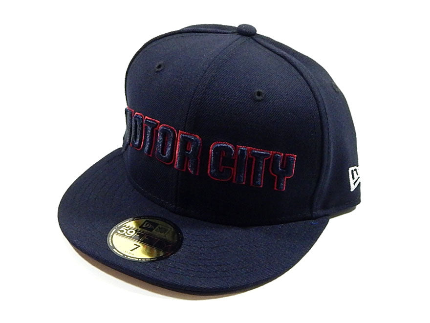 Detroit Pistons Motor City Logo New Era 59Fifty Fitted Hat Cap Navy Size 7