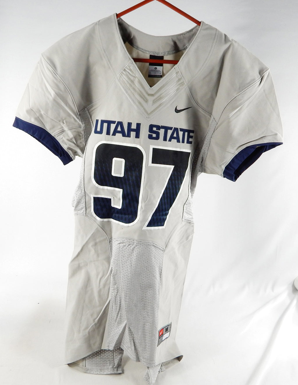 2012 Utah State Aggies #97 Game Issued Grey Jersey Name Plate Removed M 013